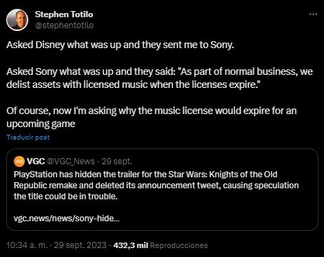 The Star Wars: KOTOR remake is apparently affected by music licensing