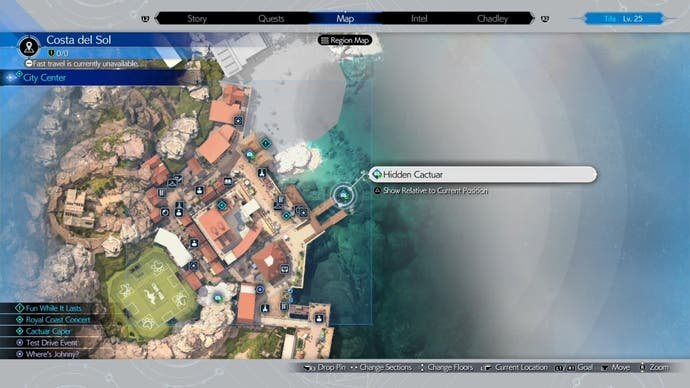 The location of the hidden Cactuar on the map in Final Fantasy 7 Rebirth.