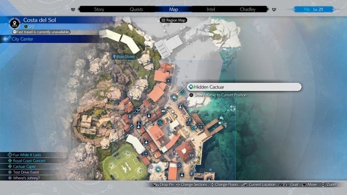 The location of the hidden Cactuar on the map in Final Fantasy 7 Rebirth.