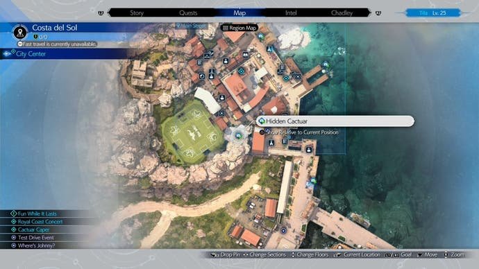 The location of the hidden Cactuar on the map in Final Fantasy 7 Rebirth.