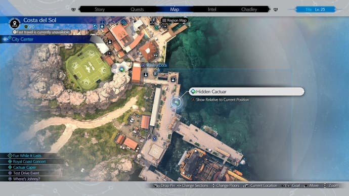 The location of the hidden Cactuar on the map in Final Fantasy 7 Rebirth.