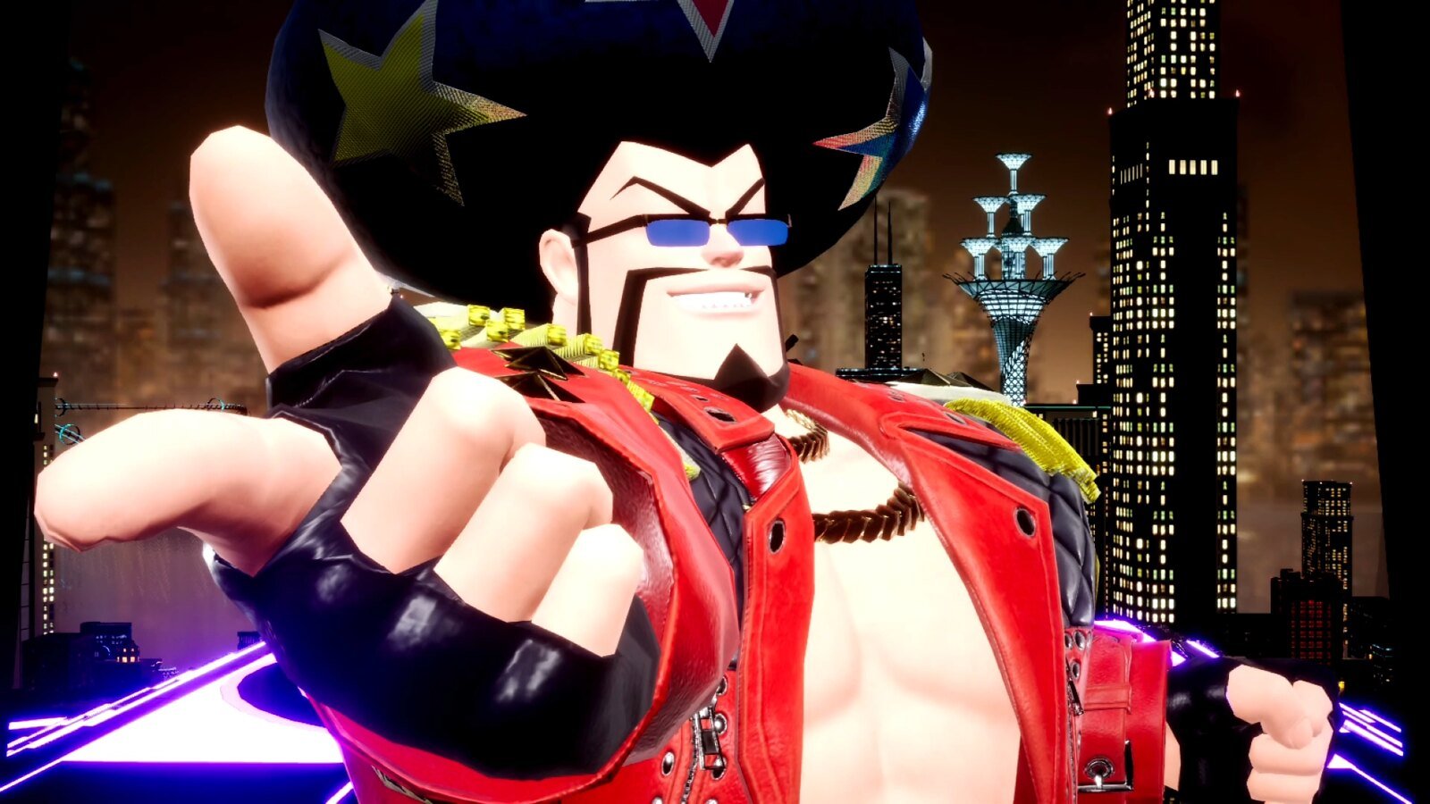Meet the Coiff Guy. In this Foamstar outfit, he's wearing a red leather jacket with gold tassels on the shoulders, sporting shades, a star-studded beard and afro.