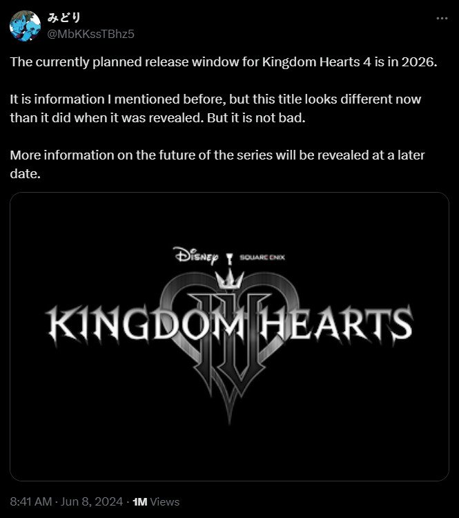 According to Midori's sources, Kingdom Hearts IV will be ready by 2026
