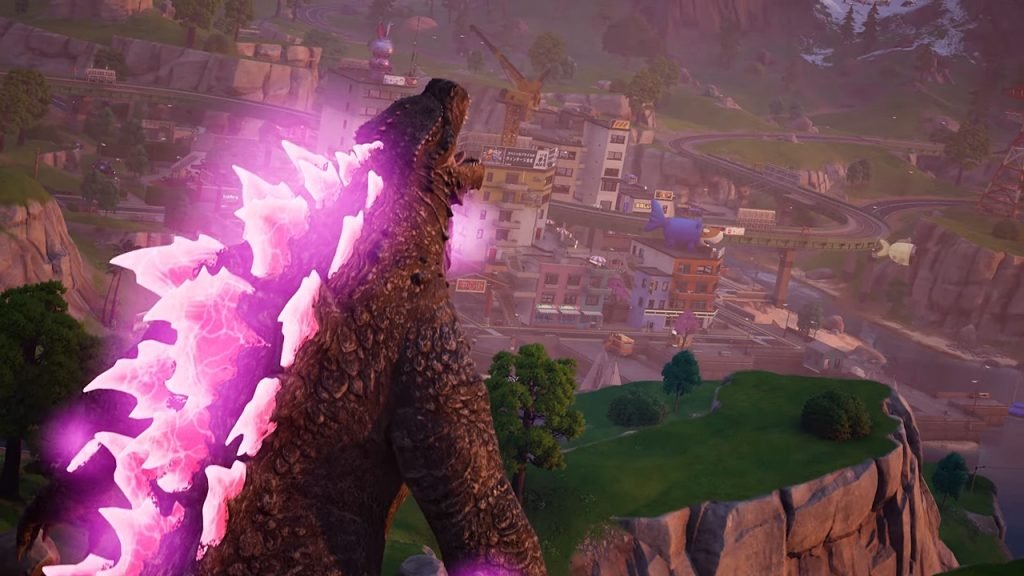 A still from Fortnite showing off Godzilla