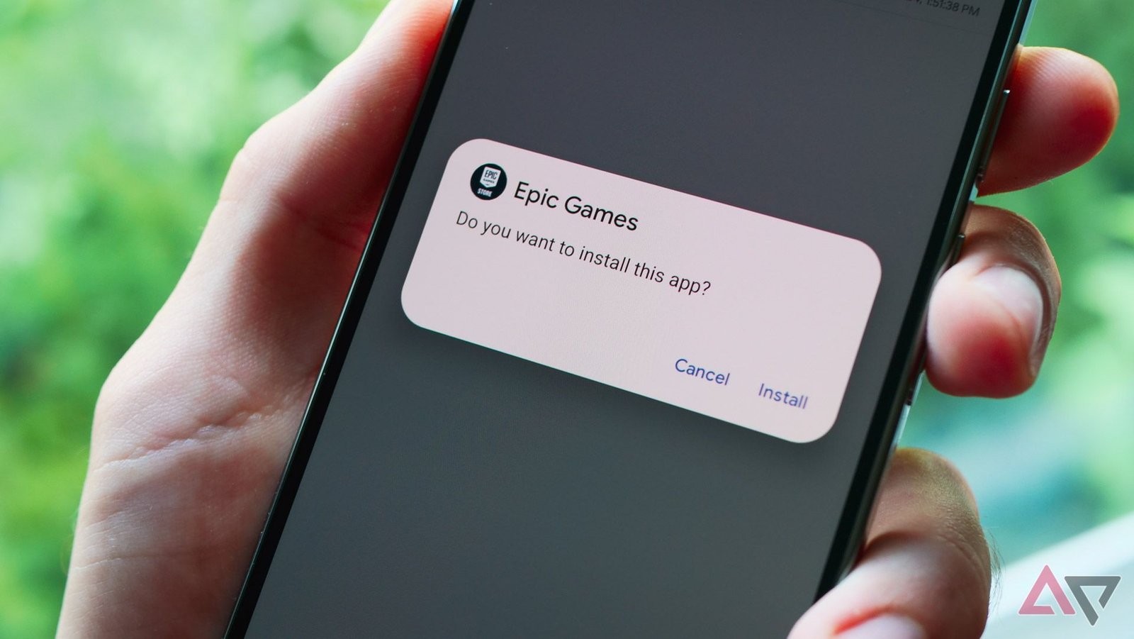 A close-up of a tip about installing the Epic Games Store via sideloading on the Pixel 9 Pro.