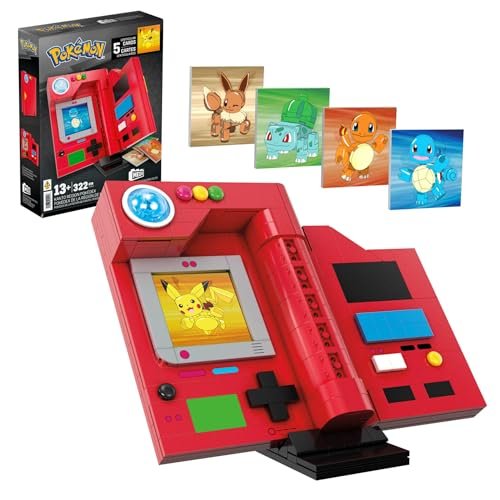 Mega Pokémon Construction Toy for Adults, Pokédex from Canto region, built with 322 pieces, light effect and cards, for collectors, Hym37
