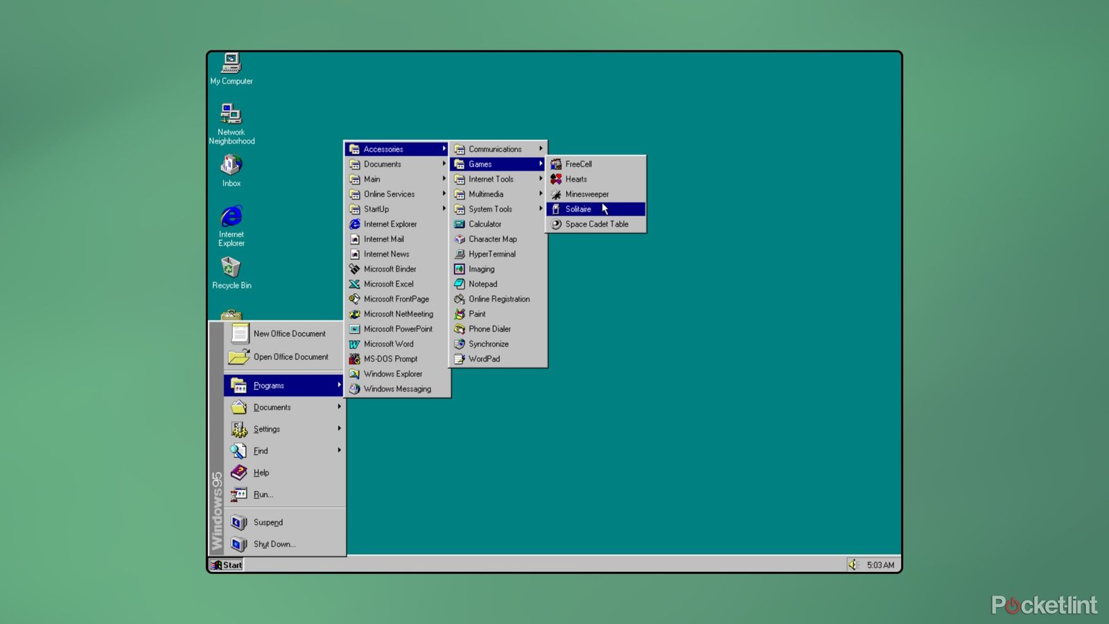 The Windows 95 launch menu