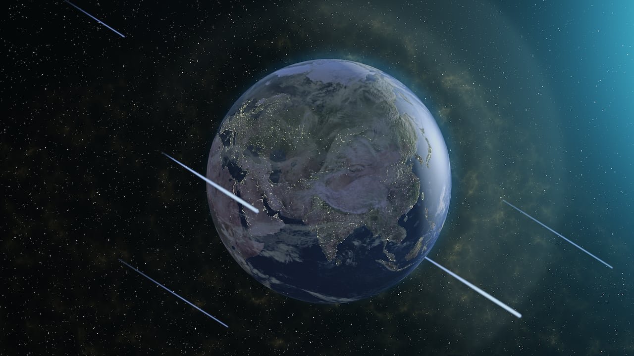 The meteorithic rainfall scene in 3D is created and simulated in Adobe after the effects, and the invoice of the planets were taken from the official solar system (https://www.solarsystemscope.com/textures/