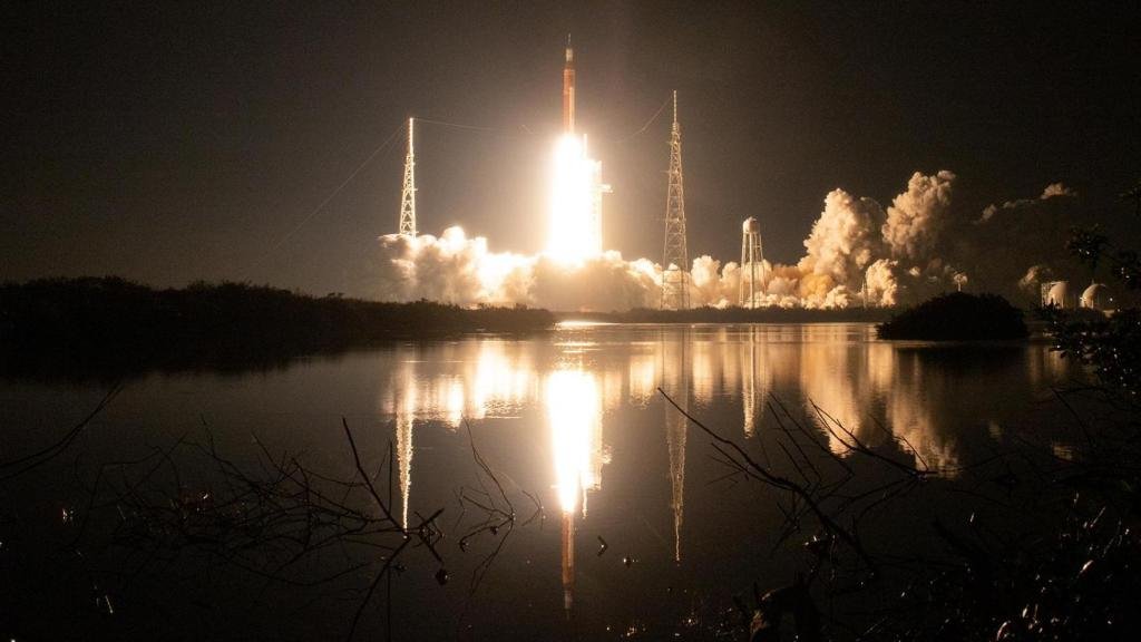 Takeoff of the first Artemis mission.