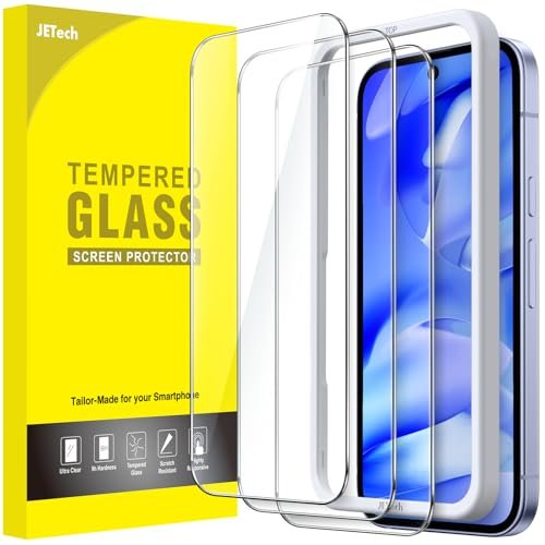 JETech Screen Protector for Google Pixel 9a 6.3 inch 2025 Tempered Glass with Easy Installation Frame Fingerprint Compatible Transparent HD 3pcs