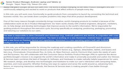 Google's offer for the person responsible for developing AluminumOS, a new operating system for computers.