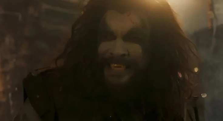 Jason Momoa as Lobo, featuring white skin and long black hair, looking menacing in the new Supergirl teaser trailer