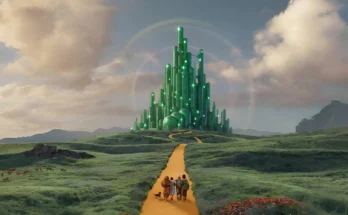 The exterior of the Sphere in Las Vegas displaying The Wizard of Oz imagery, with large crowds gathering for the show